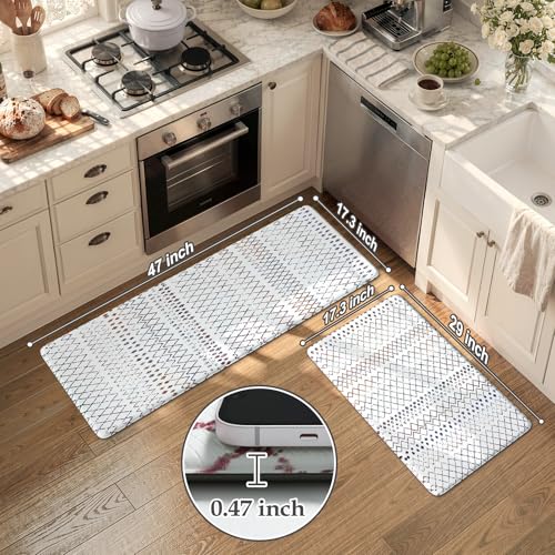 KIMODE Kitchen Mats 2PC Cushioned Anti Fatigue Boho Kitchen Rugs and Mats Non Slip Waterproof Kitchen Mats for Floor Comfort Foam Standing Desk Mat Colorful Laundry Room Rug for Home Decor Office Sink - color: Colorful Diamond, size: 17.3" x 47 "+ 17.3" x
