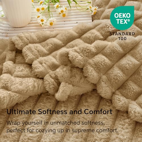BEDELITE Taupe Throw Blanket for Couch - Super Soft Lightweight 3D Checkered Fluffy Fuzzy Fleece Blanket, Luxurious Plush Cozy Summer Blanket for Room Decor, Gift for Dad, 50"x60" - color: Camel, size: Throw(50"x60")