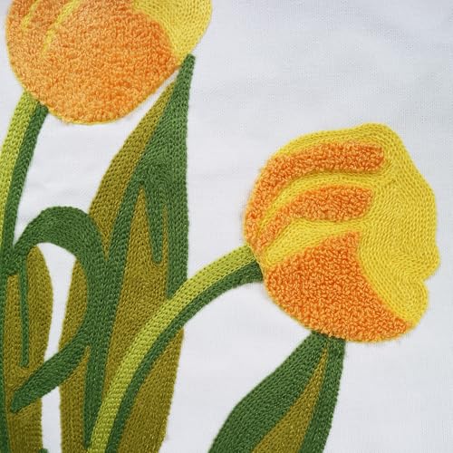 Embroidery Throw Pillow Cover 18x18 Home Decor Floor Pillow Cover for Couch Sofa Chair Gift 100% Cotton Floral Embroidered Cushion Cover Square Pillowcase 45x45cm Yellow Tulip, 1 Piece - color: Yellow Tulip