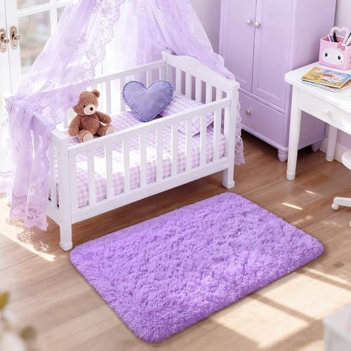 Merelax Fluffy Rug Shaggy Area Rug, Purple 2x3 Small Rugs for Bedroom, Mini Fuzzy Plush Kids Bedside Rug, Soft Non-Slip Entryway Throw Rugs Shag Catpet for Living Room Nursery Room Home Decor - color: Purple, size: 2' x 3' (Rectangular)