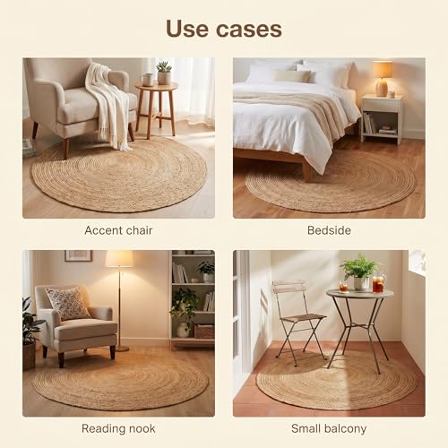 Super Area Rugs All Natural Soft Jute Braided Hand-Woven Rug Natural Beige 3' Round - color: Natural, size: 3' (Round)