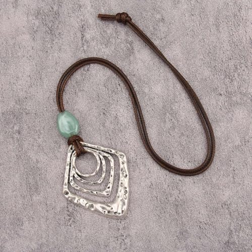 Leather Necklace for Women Long Boho Pendant Hippie Choker Necklace Bohemian Layered Leather Rope Wooden Jewelry Gifts - style: Large Boho Necklace