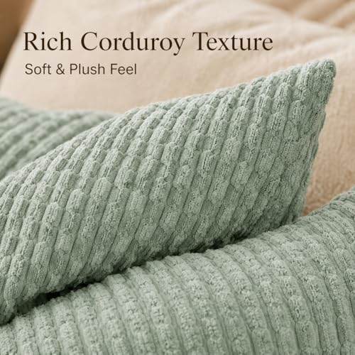 JoraLion 12x24 Boho Decorative Lumbar Throw Pillow Cover, Seafoam Green Cozy Soft Striped Corduroy Long Rectangle Cushion Case Accent Home Decor for Sofa Bed Room Livingroom, ONLY Cover - color: Seafoam Green, size: 24" x 12" (Pack of 1)
