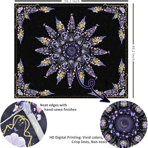 Damanse Floral Tapestry Wall Hanging Cute,Boho Wall Tapestry for Bedroom Aesthetic,Mandala Living Room Decor for Teen Girls (Purple, 49.20" x 59.10") - color: Purple, size: 59.1"L x 49.2"W