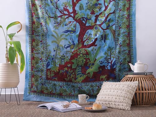 Popular Handicrafts Tree Of Life Twin Size Hippie Tie dye Psychedelic Tapestry Wall Hanging - Indian Maditation Gypsy Bohemian Hippy Dorm Room Decor Blue 53 x 78 Inch - color: Blue, size: 78"L x 53"W
