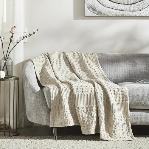 VHC Brands 100% Cotton Waffle Weave Natural Throw 50x60, Decorative Cotton Throw Blanket, Boho Farmhouse Bedroom, Living Room Decor for Bed, Couch, or Sofa - color: Natural, size: Throw (50"x60")