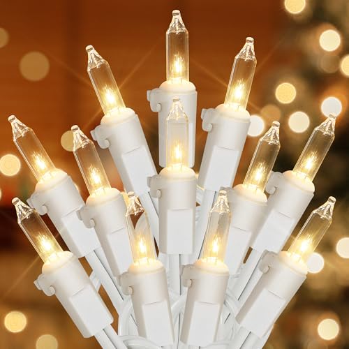 Hopolon Clear Christmas Lights Set,2Pack 50Count 13Feet Incandescent Bulb Mini String Lights with White Wire for Indoor Christmas Tree Garland Birthday Wedding Party Festival Decoration,Warm White - color: Clear,White Wire, size: 2PACK, 50 count