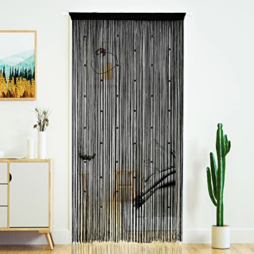 YaoYue Beaded Curtain Door String Curtains for Doorway Tassels Beads Hanging Fringe Hippie Room Divider Window Hallway Entrance Wall Closet Bedroom Privacy Decor (39×79in/100×200cm, Black) - color: Black, size: 39"W x 79"L (Pack of 1)