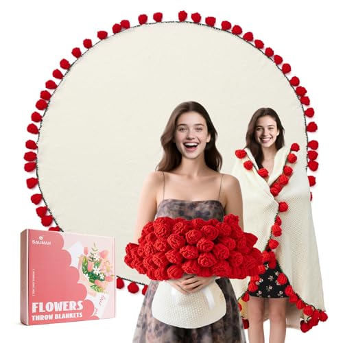 Flower Bouquet Blanket, Birthday Gifts for Mom Teacher Women Grandkids Wife Girlfriend Her, Crochet Flower Blanket, Soft Knitted Throw Blankets for Teacher Appreciation Housewarming Gifts (Red Roses) - color: B-red Roses