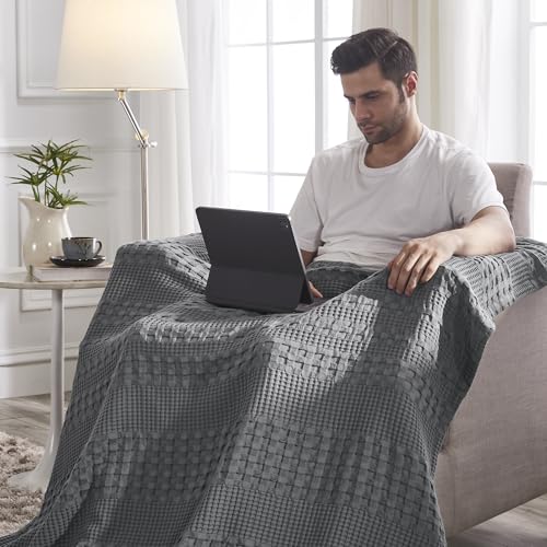 VHC Brands 100% Cotton Waffle Weave Dark Gray Throw 50x60, Decorative Cotton Throw Blanket, Boho Farmhouse Bedroom, Living Room Decor for Bed, Couch, or Sofa - color: Dark Gray, size: Throw (50"x60")