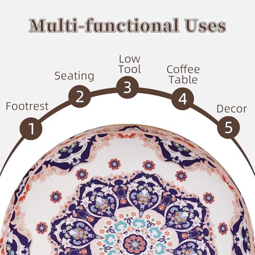 Unstuffed Pouf Cover Ottoman Footrest Bohemian Chenille Foot Stool Floor Bean Bag 20x8 Inches for Living Room Bedroom Home Decor (Blue, Round) - color: Blue