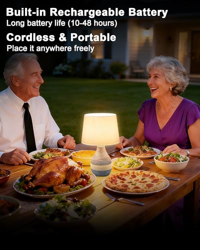 13" H Small Rechargeable Cordless Ceramic Table Lamp with Remote – RGB, Warm White Light, Timer, Dimmer – Battery Operated Lamp with Linen Shade for Patio, Bedroom, Living Room, Dining Table - size: Small-13"H