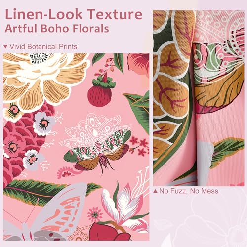 Tyrot Pink Boho Floral 2x3 Washable Kitchen & Entryway Rug Ultra-Thin Flat Woven Low-Pile Botanical Butterfly Area Rug Non-Slip Indoor Door Mat for Bathroom Bedroom - color: Boho Rose, size: 2' x 3' (Rectangular)