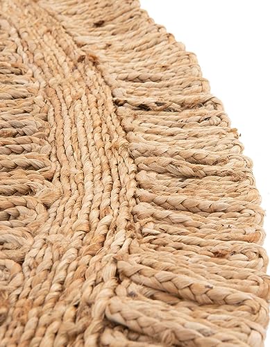 Unique Loom Braided Jute Collection Classic Quality Made Natural Hand Woven With Circle Swirl Details Area Rug (5' 0 x 5' 0 Round, Natural) - size: 5'1" (Round)