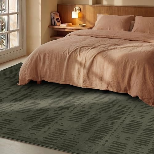 Revival Rugs Shell 5'x8' Area Rugs for Living Room Bedroom Dining Room - Washable, 100% Recycled, Oeko-TEX Certified, Modern, Medium Pile, Green - color: Green, size: 5'3" x 7'10" (Rectangular)
