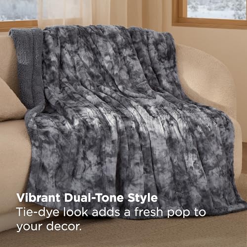 Bedsure GentleSoft Sherpa Fluffy Throw Blanket - Fleece Warm and Cozy Throw for Women Gift, Plush & Fuzzy Faux Fur Blanket for Couch, Sofa, Bed Decor, Tie Dye Design, Grey, 50x60 Inches - color: 01 - Grey, size: Throw (50" x 60")