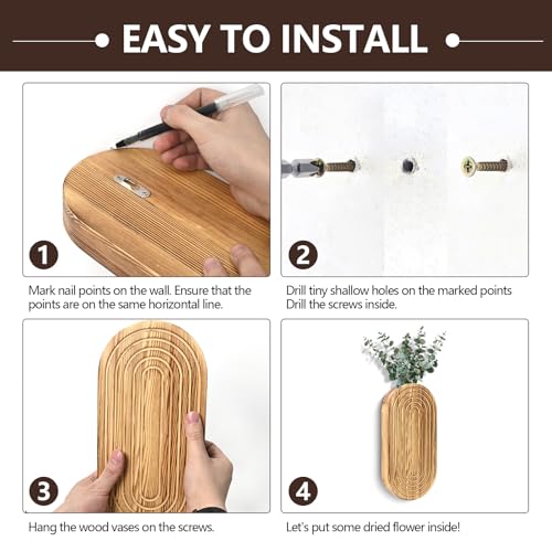 2PCS Wood Wall Planter for Indoor Plants, Wooden Hanging Planter for Dried Flowers and Artificial Greenery Plants,Wood Pocket Vase for Living Room,Bedroom,Bathroom (Brown) - color: Brown