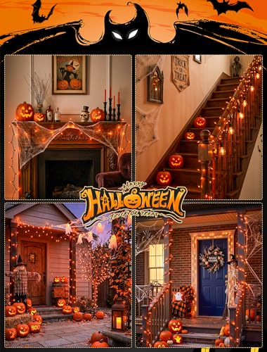 Hopolon Orange Halloween Lights, 50 Count Incandescent Mini String Light, Connectable 13 FT Green Wire Christmas Lights Plug in for Indoor Outdoor Halloween Party, Fall, Thanksgiving Decor, Orange - color: Orange,Green Wire, size: 1PACK, 50 count