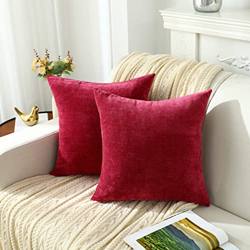Jeneoo Bright Red Decorative Throw Pillow Covers Soft Chenille Comfy Solid Couch Cushion Cover Decor (Set of 2, 20 x 20 Inches) - color: Bright Red, size: 20" x 20" (Pack of 2)