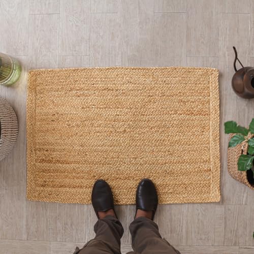 HOMEMONDE Handcrafted Woven Natural Jute Rug 2.3'x4' - Rustic Vintage Braided Reversible - Farmhouse Indoor Floor Rug - Eco Friendly Area Rug for Kitchen, Hallway, Living Room and Bedroom - size: 2'4" x 4' (Rectangular)