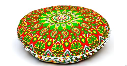 Large Round seat Floor Cushion Chair Ottoman Cover Pouf Pillow Meditation Floor Cushions for Adults Seating pouffe Ottoman Throw Covers Craft Room Furniture for Sitting Cover 22 Inches (Green Red) - color: Green Red
