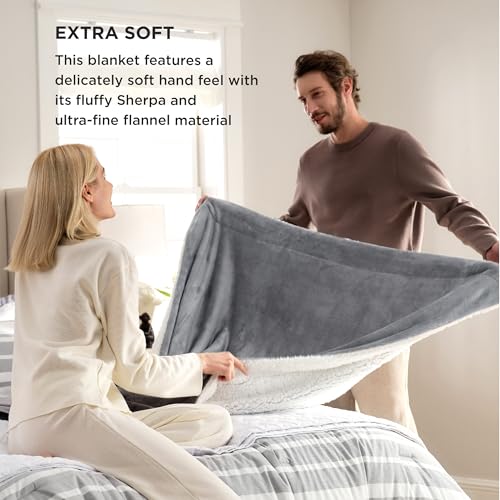 Bedsure GentleSoft Sherpa Fleece Throw Blanket for Couch, Non-Heated, Thick & Warm Cozy Blanket for Winter, Soft Fuzzy Plush Throw Gifts for Women and Men, Grey, 50x60 Inches - color: 01 - Grey, size: Throw (50" X 60")