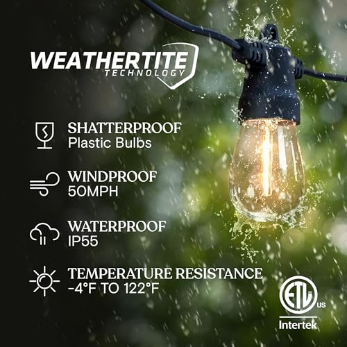 Brightech Ambience Hybrid Outdoor String Lights - Dual Plug and Solar Powered Waterproof LED Light String for Outside - 27 Ft, Soft White Edison Bulbs, for Camping, Patio, Cafe, Yard, Porch - color: Hybrid Bright, size: 27 Feet