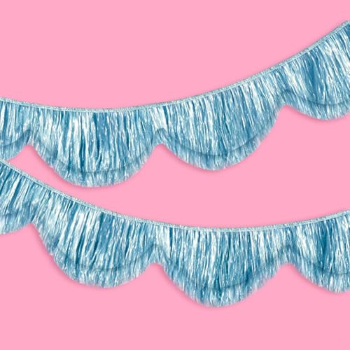 FYSUIMU 6.6 Ft Summer Blue Scalloped Banner Hanging Layered Sparkly Fringe Garland Tinsel Foil for Ocean Beach Themed Under The Sea Birthday Baby Shower Bachelorette Wedding Party Backdrop Decor - color: Blue
