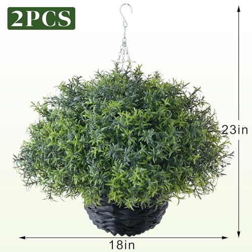 YXZZWL Artificial Rosemary Hanging Basket - 2 Sets with Baskets, Hanging Plants Faux Shrubs, Suitable for Porch, Eaves, Farmhouse, and Garden Decoration for Outdoor UV-Resistant Ornaments