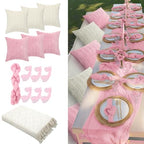 Beeveer 91 x 71 Extra Large Outdoor Boho Picnic Blanket with Pink Table Runner, 6 Throw Pillow Covers 6 Napkins Woven Cotton Yarn Oversize Beach Blanket Washable Picnic Camp Wedding - color: Pink