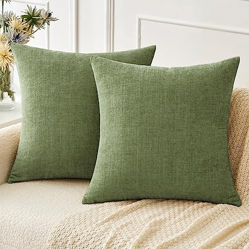 MIULEE Pack of 2 Couch Throw Pillow Covers 16x16 Inch Soft Sage Green Spring Chenille Pillow Covers for Sofa Living Room Solid Dyed Pillow Cases - color: Sage Green, size: 16" x 16" (Pack of 2)