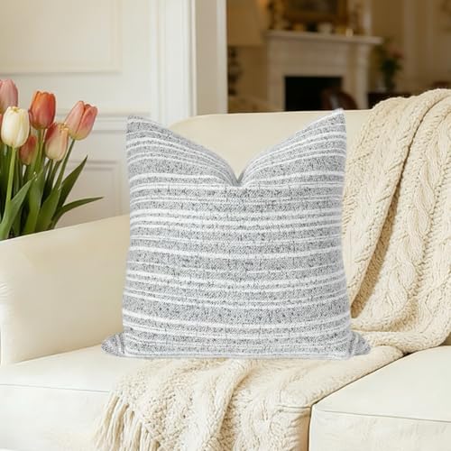 Slow Cow Boho Chenille Textured Woven Stripe Throw Pillow Covers 18x18 Decorative Cushion Cover Square Chenille Pillow Case for Sofa Couch Bed - color: Grey, size: 18" x 18" (Pack of 1)