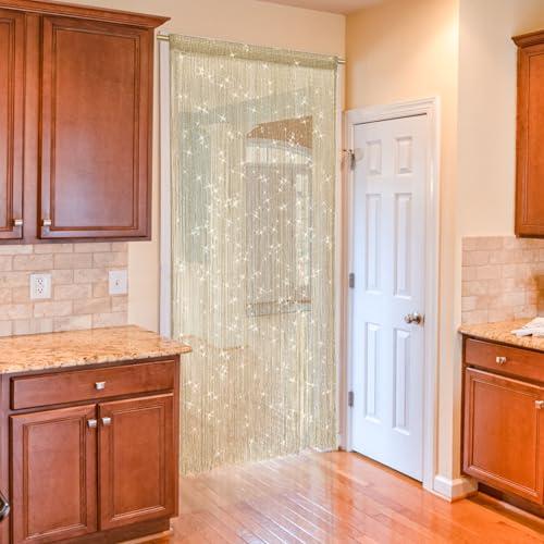 Door String Curtain Doorway Beads Curtains,Hanging Room Divider Beaded Decor Hippie Glitter Fringe Panel Closet Window Doors Sequin Sheer Boho Doors Tassel (Champagne) - color: Champagne