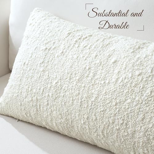 Artscope Lumbar Throw Pillow Cover 12x20 Super Thick Body Pillow Cover Decorative Boucle Textured Neutral Accent Italian Style Pillowcase for Bedroom Living Room Couch Sofa Home Décor-Beige+White - color: Beige+white, size: 20" x 12" (Pack of 1)