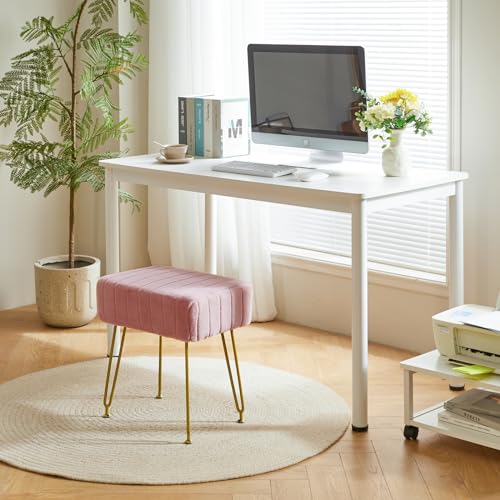 IBUYKE Velvet Rectangular Footrest Ottoman, Makeup Vanity Stool Side Table, Velvet Dressing Table Seat, Pouf Couch Stool, Golden Steel Legs, Pink LG-51P - color: Pink, size: 15.8"D x 11.8"W x 18.1"H