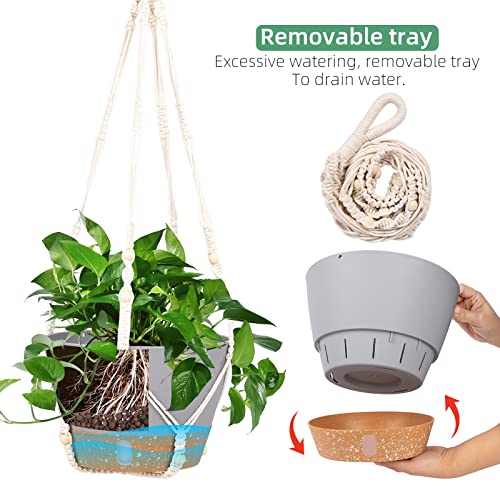QCQHDU Plant Hanger, 2 Pack Hanging Planters Set for Indoor and Outdoor Plants Plant Pots with Cotton Rope Hanging Planter Set Flower Pots for Home Decor - color: Light Grey, size: 7.2in