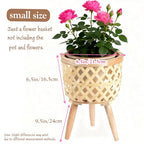Boho Rattan Plant Stand – Handwoven Elevated Wicker Plant Baskets for Indoor Plants, Mid-Century Modern Wooden Planter Holder with Tripod Legs, Farmhouse Home Decor（small） - size: 1 pieces (S)