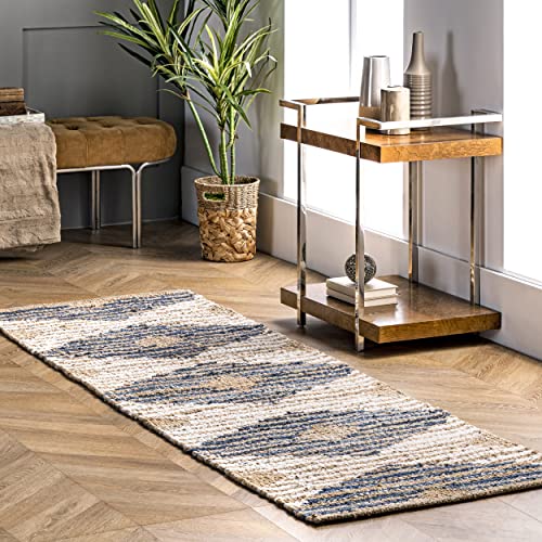 nuLOOM Hand Braided Marla Denim And Jute Diamonds Runner Rug, 2' 6" x 8', Off-white, Runner - color: Marla Off-white, size: 2'7" x 8' (Runner)