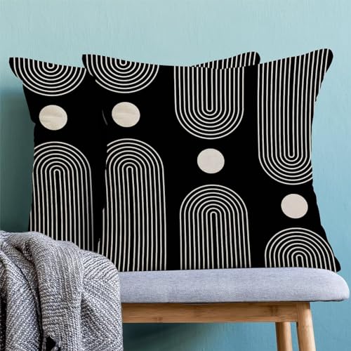 Boho Mid Century Pillow Covers 18x18 Set of 2, Abstract Simple Black and White Decorative Throw Pillowcase Boho Modern Outdoor Decor Farmhouse Cushion Cover for Sofa Couch Bed Living Room - color: Boho19, size: 18" x 18" (Pack of 2)
