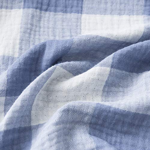 Cotton Muslin Throw Blanket with Buffalo Check Pattern, Vintage Indoor and Outdoor Use, Reversible and Breathable Fabric for Yard Picnics, 47" x 60" Bedding or Chair Cover, Blue - color: Root={'value': "['Blue']"}, size: \'Travel (47" x 60")\'