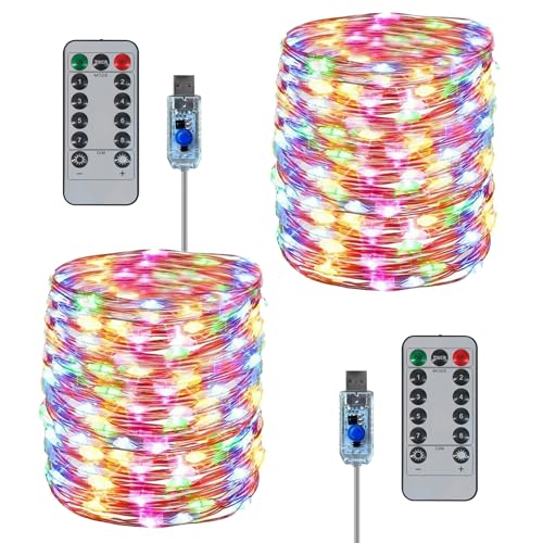Twinkle Fairy Lights 8 Modes with Remote and Timer 33ft 100LED USB Plug in String Lights Waterproof String Lights for Bedroom Indoor Wreath Party Wedding Christmas Decoration, Multicolor - color: Multicolor, size: 2 Pack