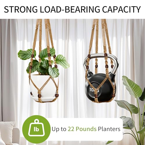Macrame Plant Hanger - Fits 4-15 Inch Pots, 43"/35"/29" Different Sizes Set, Hanging Planter Holder for Indoor Outdoor, Cotton Rope Boho Home Decor, Brown - color: Brown, size: 43+35+29in