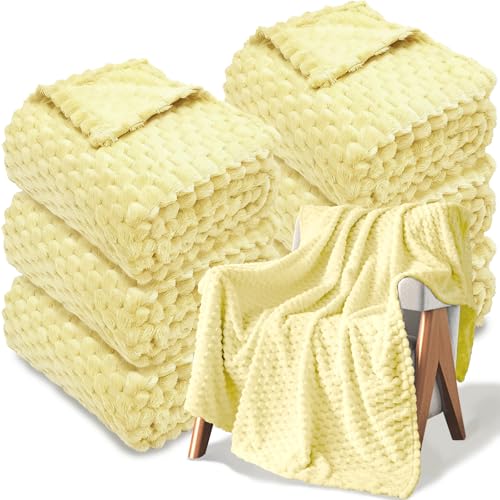 6Pcs Flannel Throw Blanket Bulk, 240 GSM Fleece Cozy Warm Soft Home Decor Lightweight Bed Sofa Blanket for Adults, Suitable for All Seasons - color: Yellow