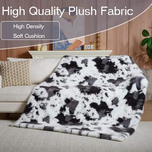 Luxury Fluffy Faux Fur Throw Blanket,Thick Fluffy Silky Fuzzy Cozy Blanket,Plush Blankets for Couch, Sofa, Chair, Bed-Black&Grey Cow-50 * 60inch - color: Black&grey Cow, size: Throw (50" x 60")
