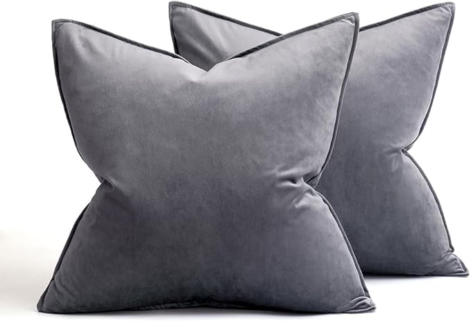 MIULEE Dark Grey Velvet Throw Pillow Covers 18x18 Soft Decorative Solid Square Cushion Cases Pack of 2 Modern Luxury Home Decor for Couch, Sofa, Bedroom