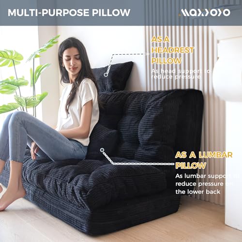 MAXYOYO Folding Sofa Bed, Tufted Bean Bag Bed with Pillows Floor Couch for Adults, Extra Thick and Long Floor Sofa, Full Floor Couch Bed for Bedroom Living Room, Black, 54x91 Inch - color: Black, size: Tufted Full
