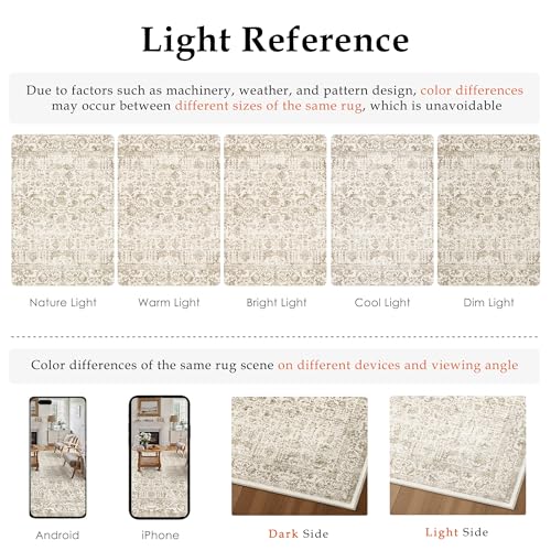 PureCozy Light Brown Runner Rug 2x5 Hallway Machine Washable Kitchen Vintage Distressed Non Slip Long Carpet Indoor Retro Floral Bedroom Accent Throw Rug for Bathroom Office Laundry Dining Room - color: Accent | Light Brown, size: 2' x 5' (Runner)