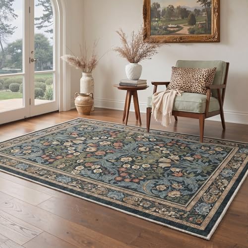 Bavni 2x3 Rug Machine Washable Low Pile Indoor Entryway Mat for Kitchen Entrance Front Door Bathroom with Non Slip Backing Floral Medallion Center Blue - color: Area Midnight Blue, size: 2' x 3' (Rectangular)