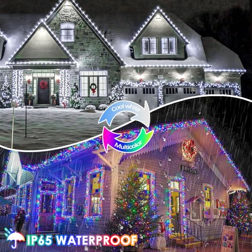 Cool White and Multicolor Color Changing Solar String Lights for Outside, 2 Pack 400LED Solar Fairy Lights Outdoor, Waterproof Copper Wire with 8 Modes Solar Twinkle Lights for Tree Garden Xmas Decor - color: Cool White to Multicolor, size: 2 Pack-400LED