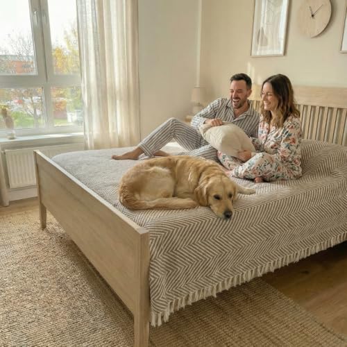 Bed Blanket, Queen Size (79 x 90 Inch), Cotton-Rich Blend, Soft Textured Woven Coverlet, Easycare, Lightweight & Breathable Bed Layering, All Season Bedding, Mocha Brown - color: Mocha Brown, size: Queen